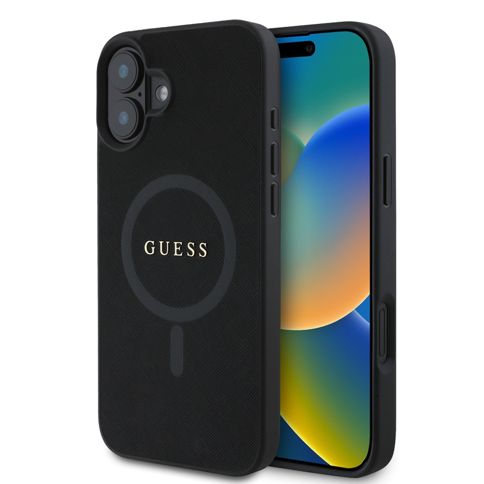 Husa pentru iPhone 16 Plus Saffiano MagSafe, Guess - Negru