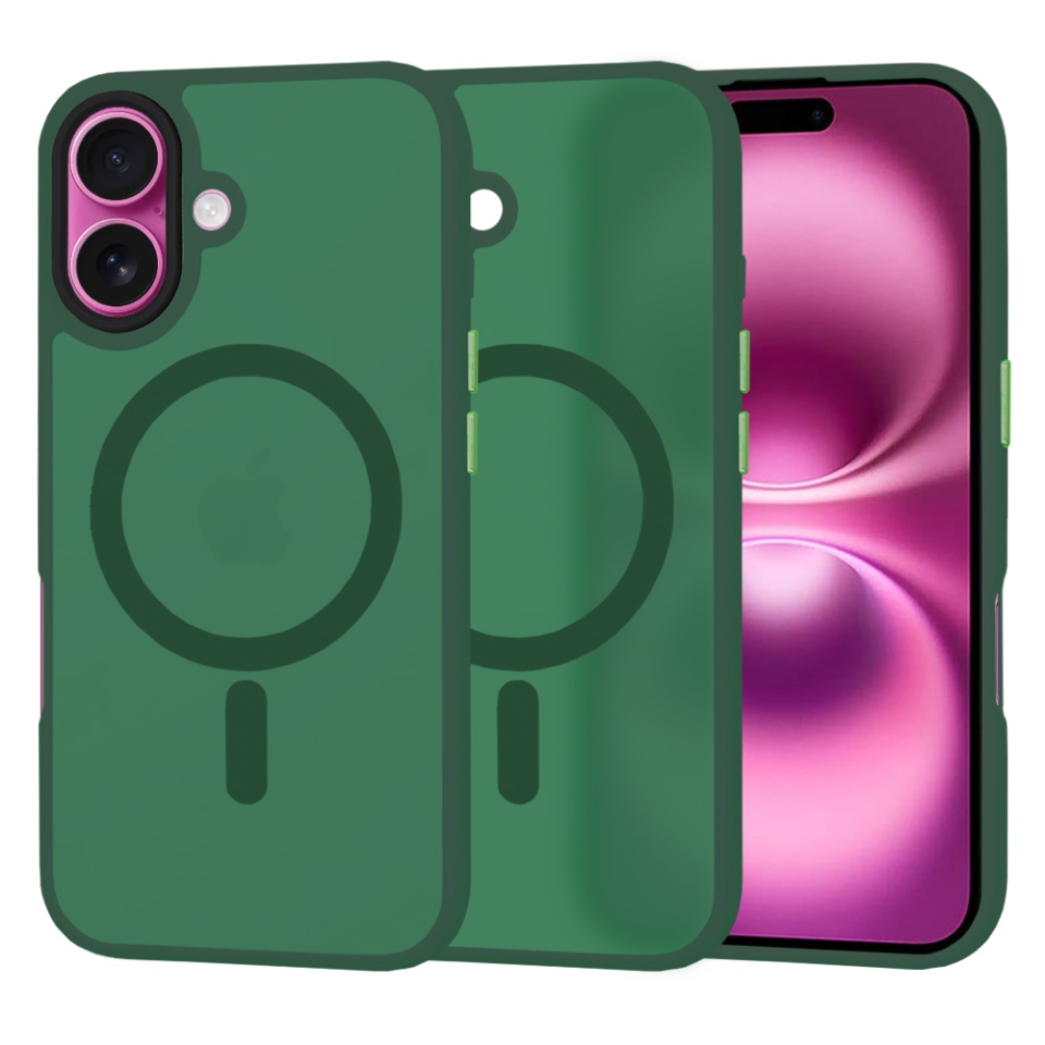 Husa pentru iPhone 16 Plus, SKYDDAR INNOVATION, HaloFrost MagSafe, Antisoc, set cu sticker, Verde inchis