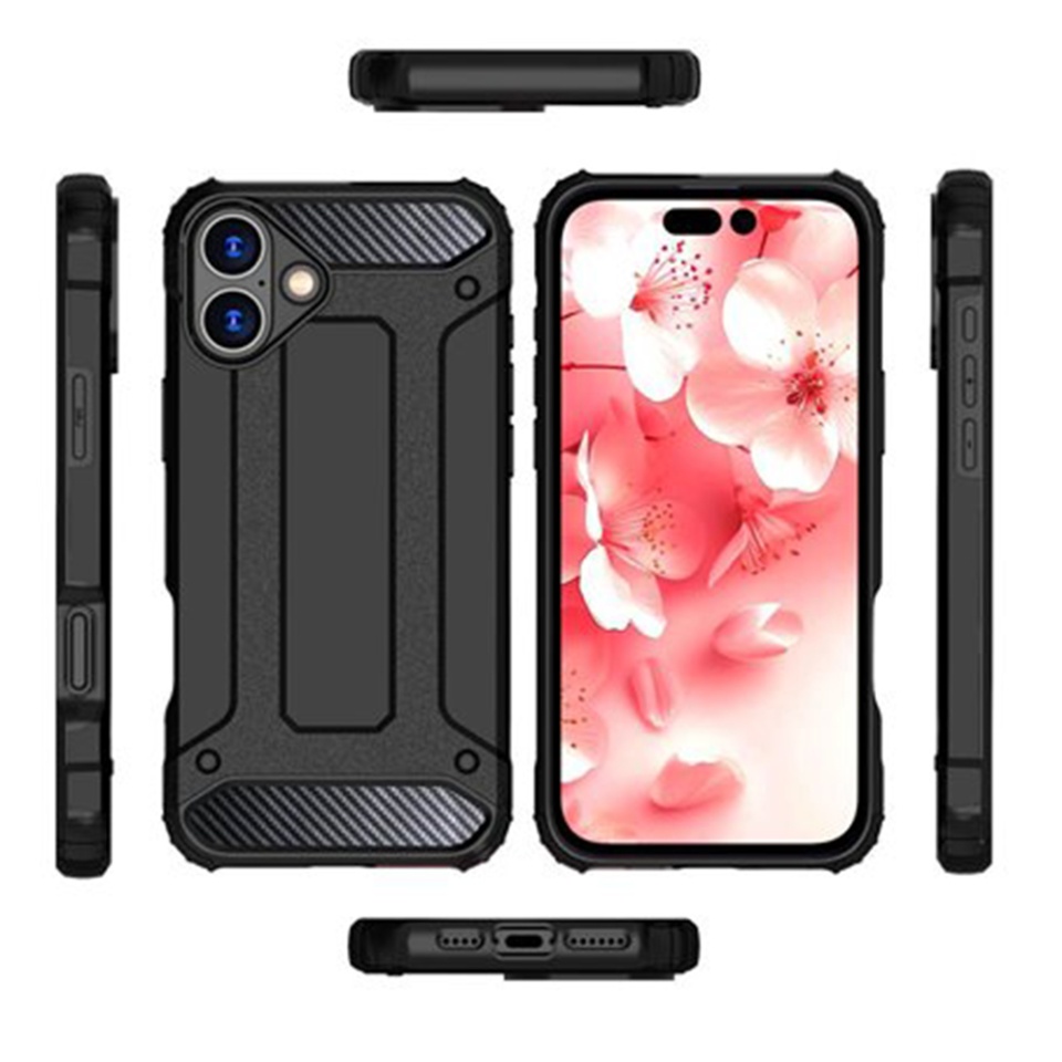 Husa pentru iPhone 16 Plus, SKYDDAR INNOVATION, Hybrid Armor, din Plastic Dur, Margini Cauciucate, Antisoc, Negru, set cu sticker - 2 | YEO