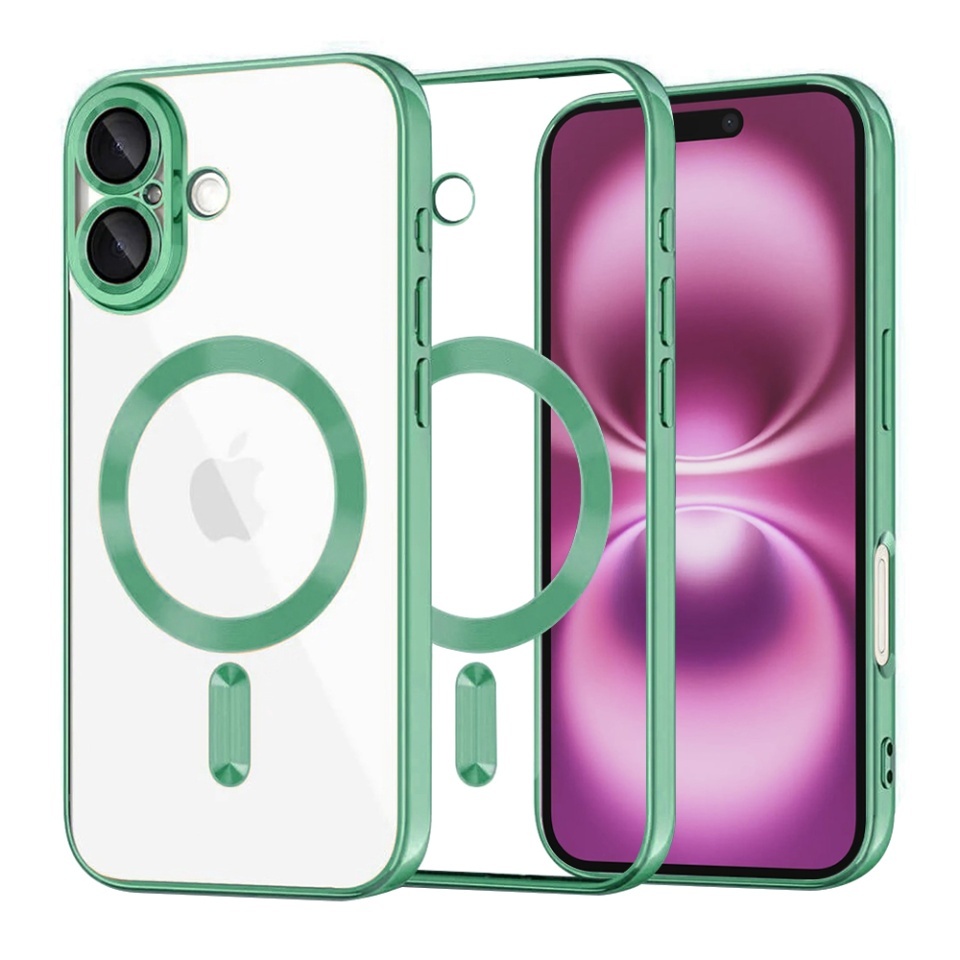 Husa pentru iPhone 16 Plus, SKYDDAR INNOVATION, Luxury Shield Magsafe, Protectie Antisoc, set cu sticker, Verde deschis