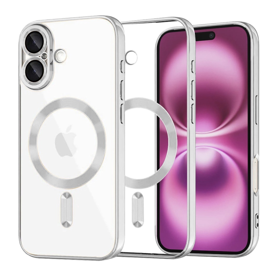 Husa pentru iPhone 16 Plus, SKYDDAR INNOVATION, Luxury Shield Magsafe, Protectie Antisoc, set cu sticker, Argintiu