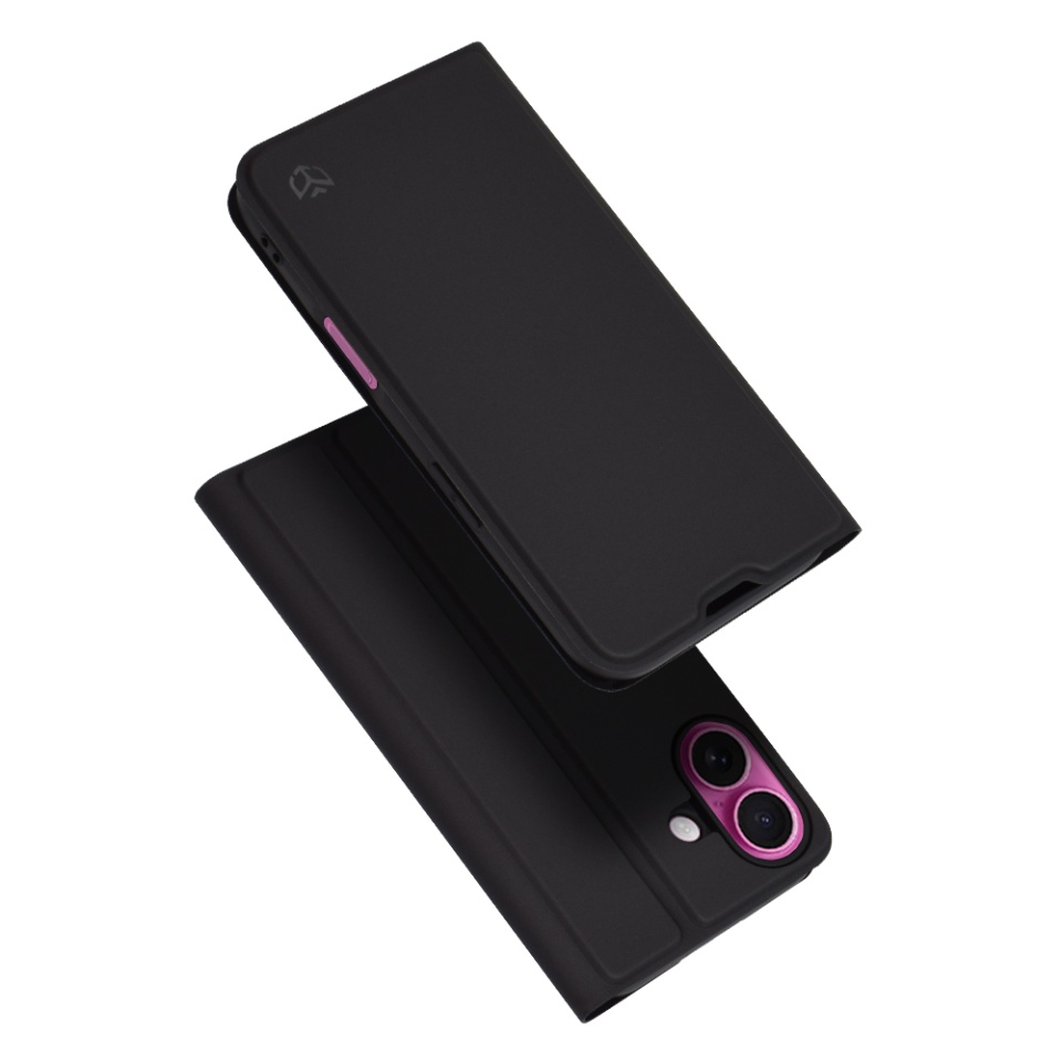 Husa pentru iPhone 16 Plus, SKYDDAR INNOVATION, Magskin Book, tip Carte cu Portofel Interior, Negru, set cu sticker
