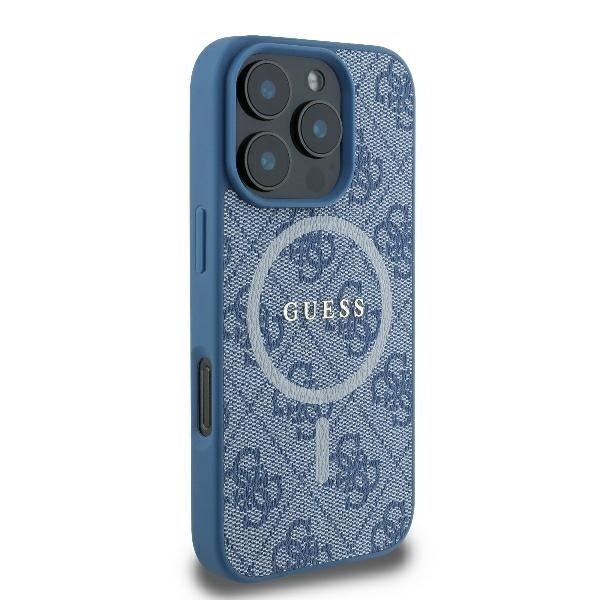 Husa pentru iPhone 16 Pro, 4G Ring Classic Logo MagSafe, Guess, Albastru - 3 | YEO