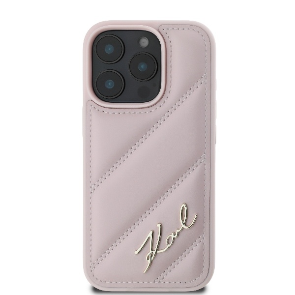 Husa pentru iPhone 16 Pro, Diagonal Quilted Script, Karl Lagerfeld - Roz - 2 | YEO
