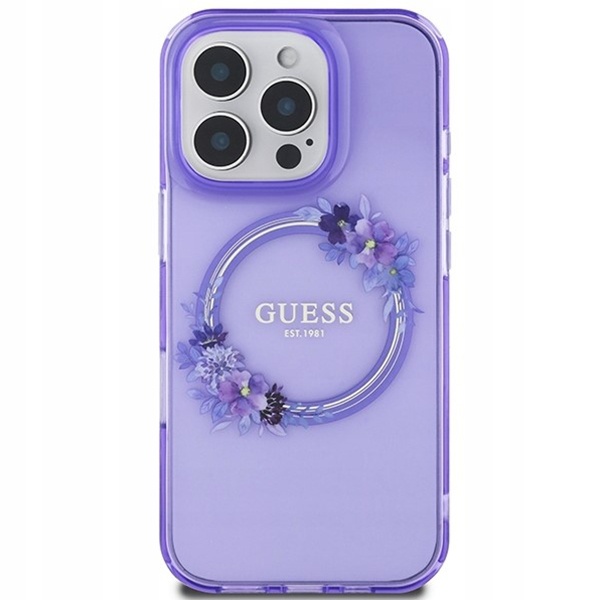 Husa pentru iPhone 16 Pro, IML Flowers Wreath MagSafe, Guess - Mov - 2 | YEO