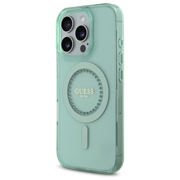 Husa pentru iPhone 16 Pro, IML Rhinestones MagSafe, Guess - Verde - 3 | YEO