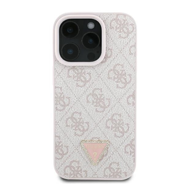 Husa pentru iPhone 16 Pro Leather Metal Logo Strass Crossbody, Guess - Roz - 1 | YEO