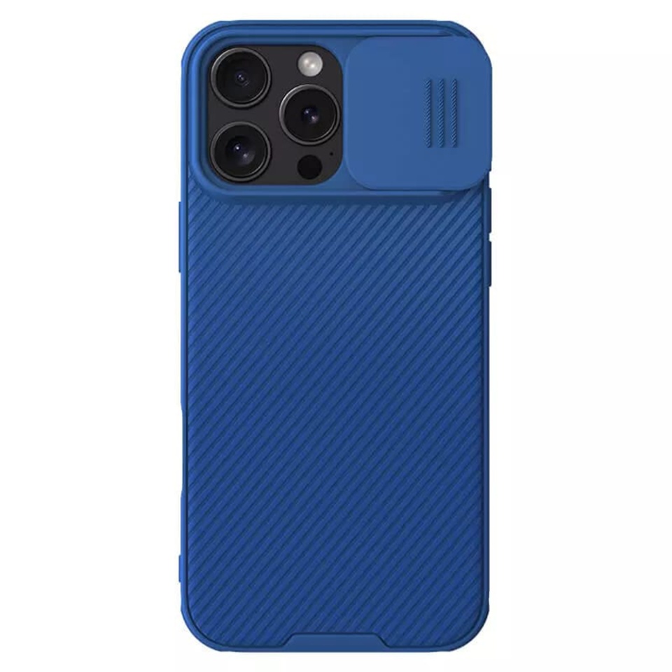 Husa pentru iPhone 16 Pro Max cu inel magnetic si protectie camera Nillkin CamShield - Albastru