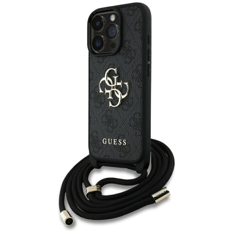 Husa pentru iPhone 16 Pro Max, Guess Hardcase 4G Big Logo with Cord Strap, Protectie Slim, Compatibila, Negru - 1 | YEO