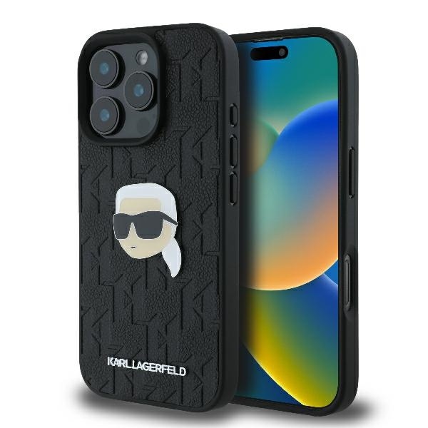 Husa pentru iPhone 16 Pro Max, Hardcase Leather Monogram, Karl Lagerfeld - Negru