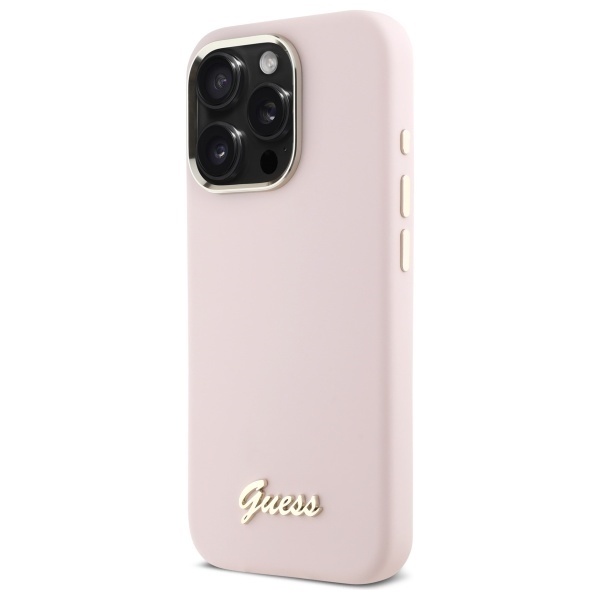 Husa pentru iPhone 16 Pro Max Silicone Script Metal Logo & Frame, Guess - Roz deschis - 2 | YEO