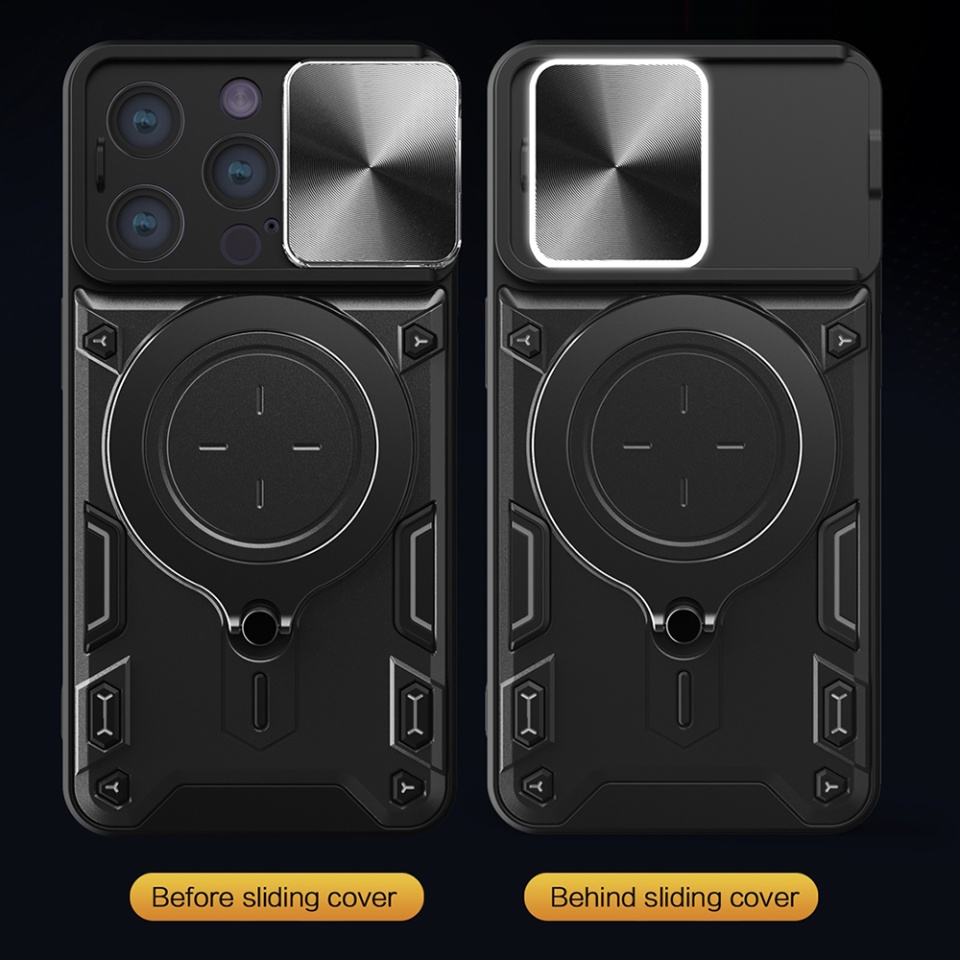 Husa pentru iPhone 16 Pro Max, SKYDDAR INNOVATION, CamGuard Pro, Inel Magnetic, Protectie Camera, Rosu, set cu sticker - 2 | YEO