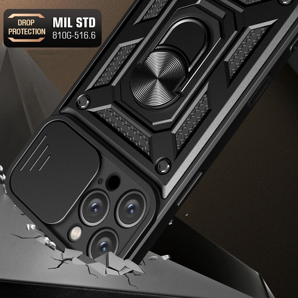 Husa pentru iPhone 16 Pro Max, SKYDDAR INNOVATION, CamShield, Albastru, set cu sticker - 6