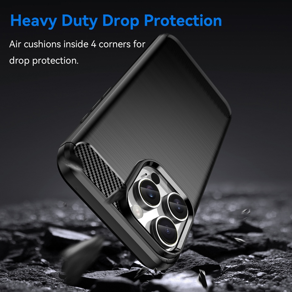 Husa pentru iPhone 16 Pro Max, SKYDDAR INNOVATION, Carbon Silicone, din Silicon Premium, Slim, cu textura Fibra Carbon, Negru, set cu sticker - 1 | YEO