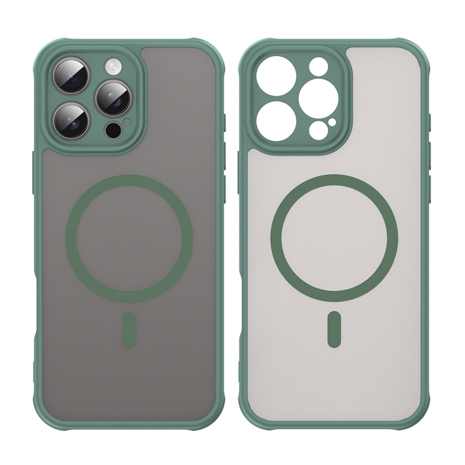 Husa pentru iPhone 16 Pro Max, SKYDDAR INNOVATION, HaloFrost MagSafe II, Antisoc, set cu sticker, Verde - 1 | YEO