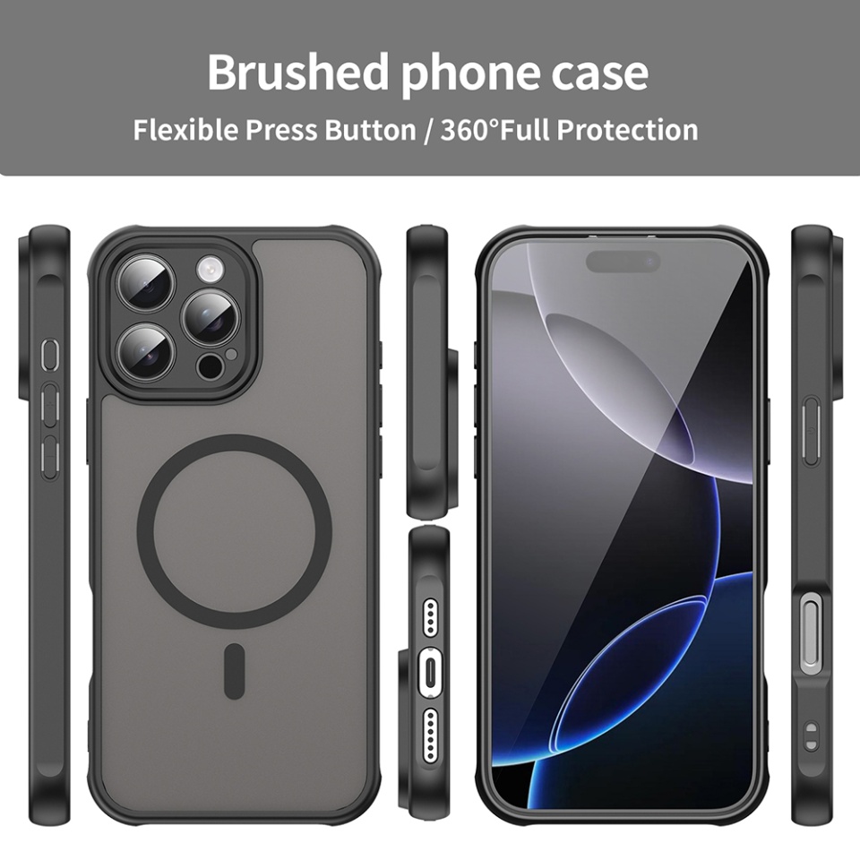 Husa pentru iPhone 16 Pro Max, SKYDDAR INNOVATION, HaloFrost MagSafe II, Antisoc, set cu sticker, Negru - 2 | YEO