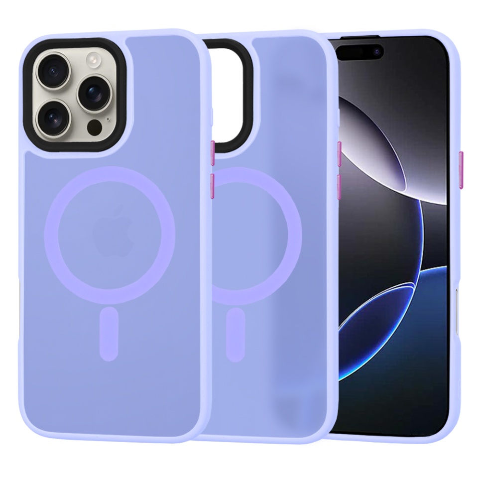 Husa pentru iPhone 16 Pro Max, SKYDDAR INNOVATION, HaloFrost MagSafe, Antisoc, set cu sticker, Mov deschis