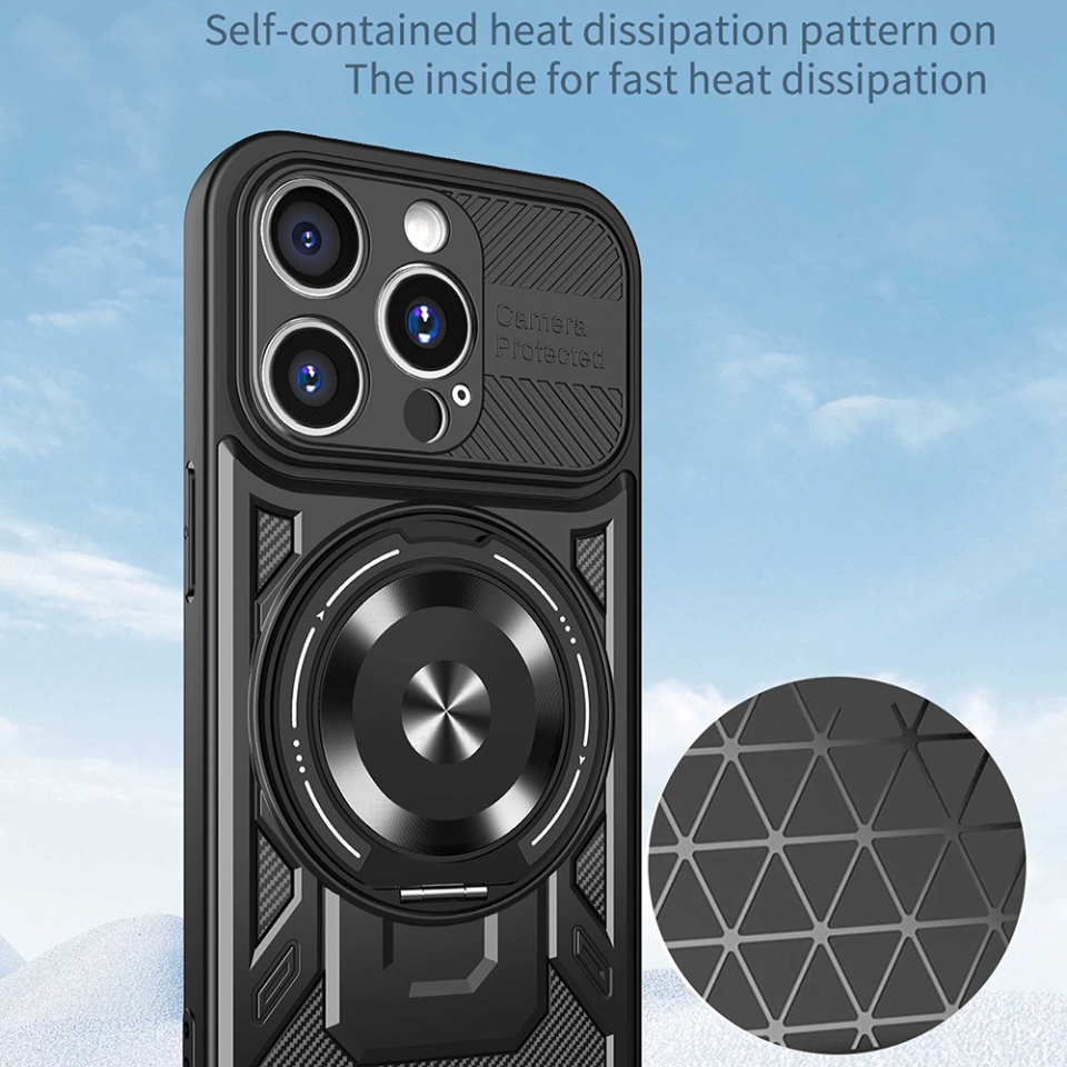 Husa pentru iPhone 16 Pro Max, SKYDDAR INNOVATION, RuggedCam, Inel magnetic antisoc, set cu sticker, Albastru - 3 | YEO