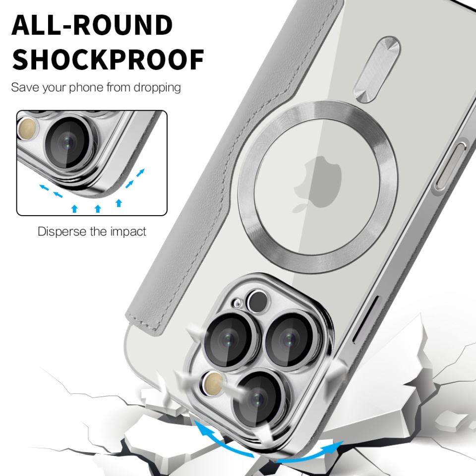 Husa pentru iPhone 16 Pro Max tip carte, SKYDDAR INOVATION, SmartMag Book, Magsafe, RFiD, Suport Carduri, set cu sticker, Gri - 3 | YEO