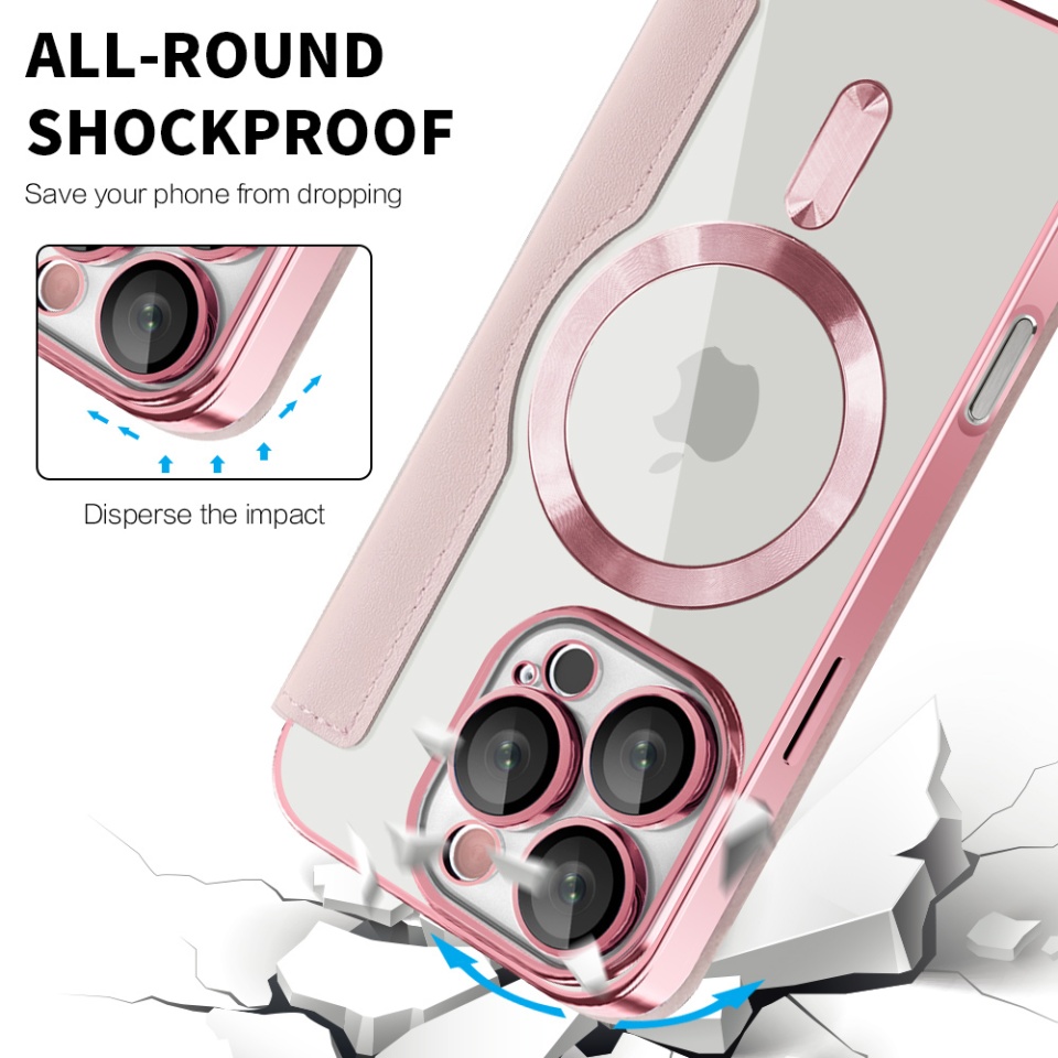 Husa pentru iPhone 16 Pro Max tip carte, SKYDDAR INOVATION, SmartMag Book, Magsafe, RFiD, Suport Carduri, set cu sticker, Roz - 3 | YEO