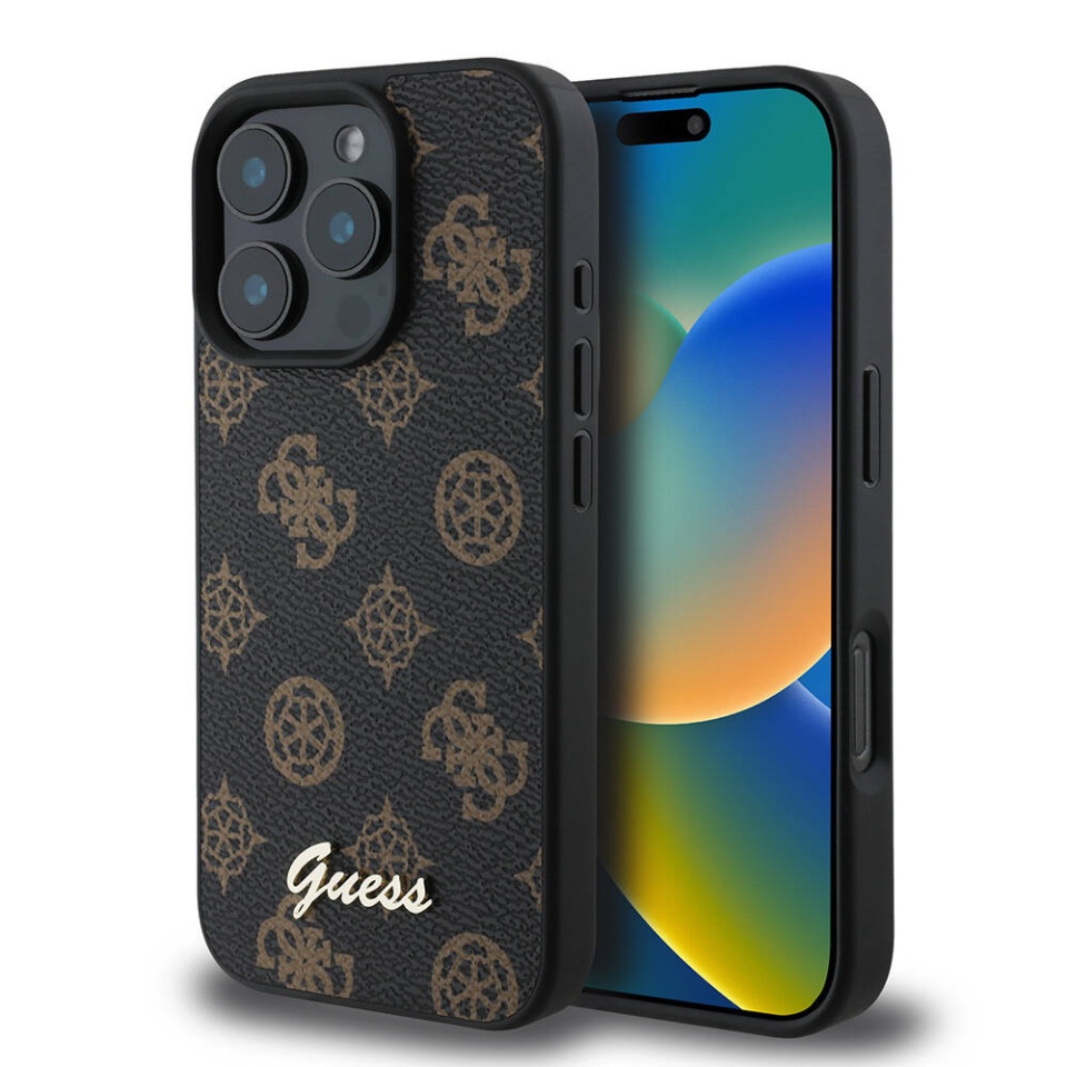 Husa pentru iPhone 16 Pro Peony Script MagSafe, Guess - Negru