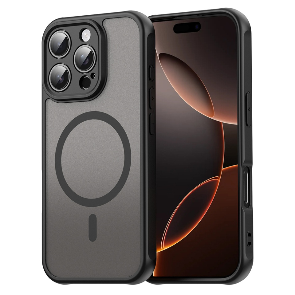 Husa pentru iPhone 16 Pro, SKYDDAR INNOVATION, HaloFrost MagSafe II, Antisoc, set cu sticker, Negru
