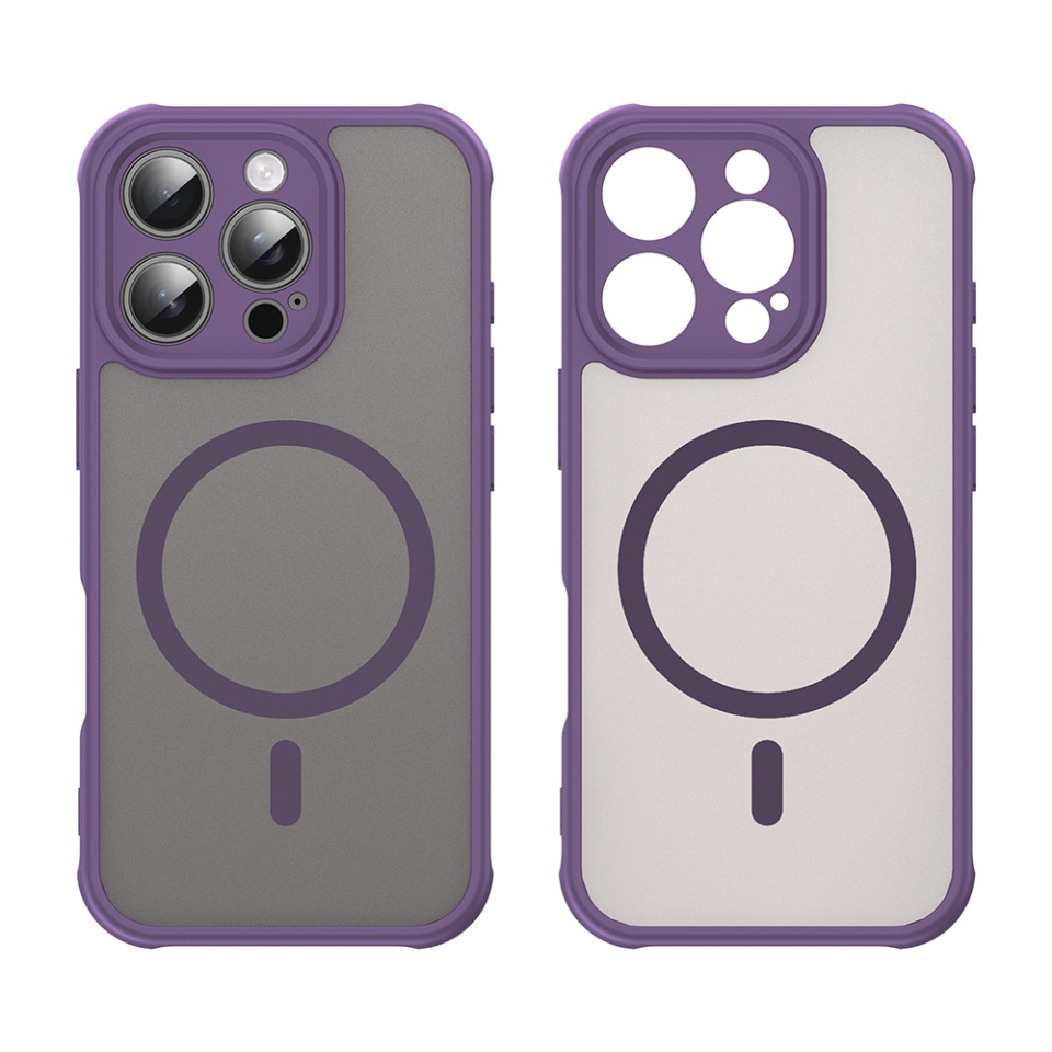 Husa pentru iPhone 16 Pro, SKYDDAR INNOVATION, HaloFrost MagSafe II, Antisoc, set cu sticker, Mov - 1 | YEO
