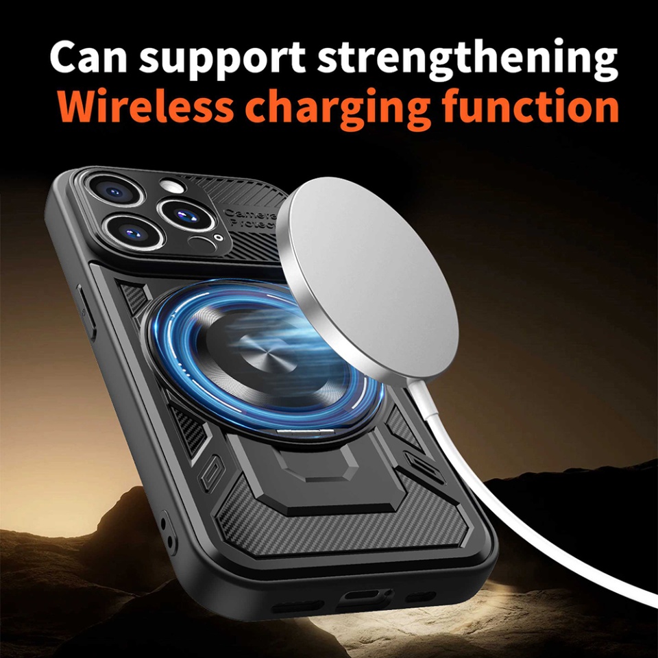 Husa pentru iPhone 16 Pro, SKYDDAR INNOVATION, RuggedCam, Inel magnetic antisoc, set cu sticker, Mov - 1 | YEO
