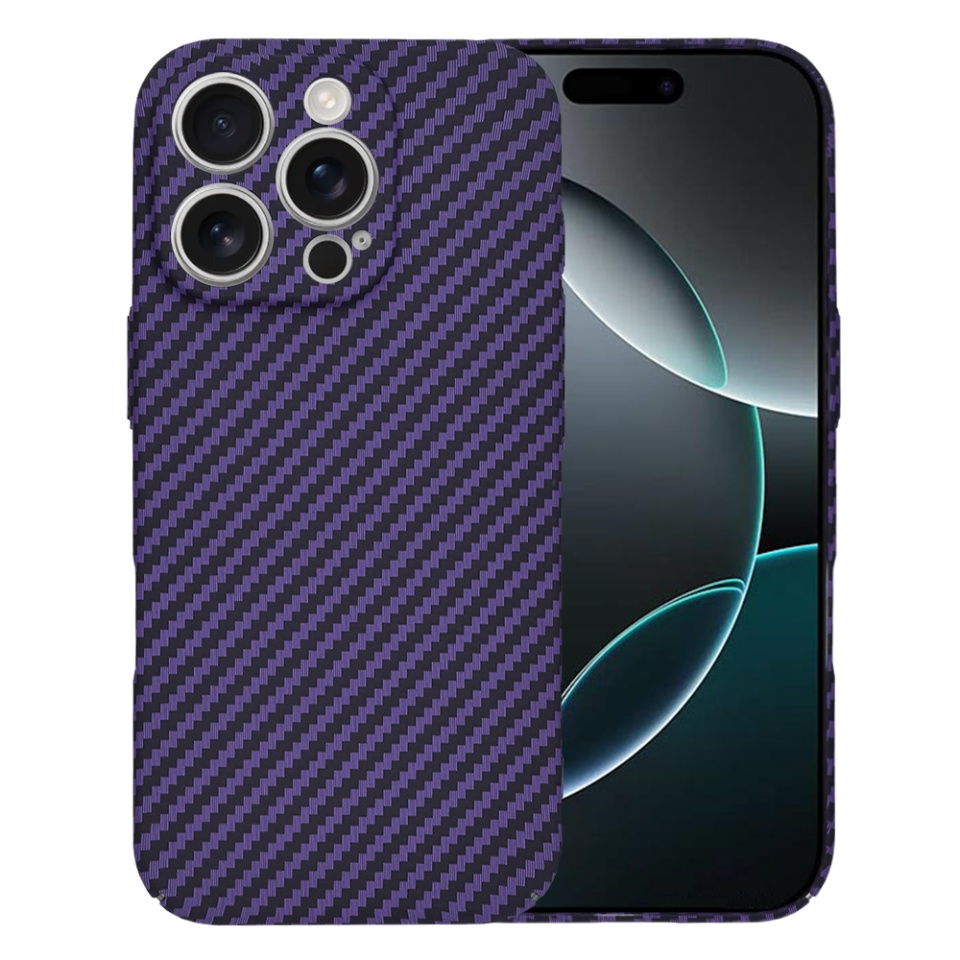 Husa pentru iPhone 16 Pro, SKYDDAR INNOVATION, textura carbon, Carbonite FiberShell, Mov, set cu sticker