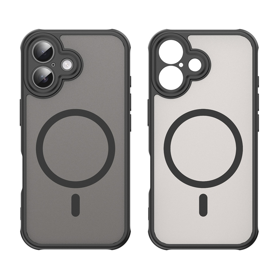 Husa pentru iPhone 16, SKYDDAR INNOVATION, HaloFrost MagSafe II, Antisoc, set cu sticker, Negru - 1 | YEO