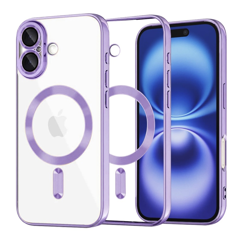 Husa pentru iPhone 16, SKYDDAR INNOVATION, Luxury Shield Magsafe, Protectie Antisoc, set cu sticker, Mov