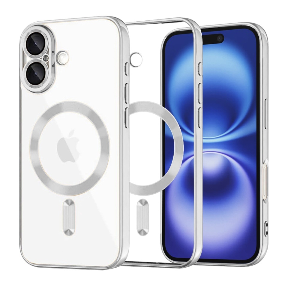 Husa pentru iPhone 16, SKYDDAR INNOVATION, Luxury Shield Magsafe, Protectie Antisoc, set cu sticker, Argintiu