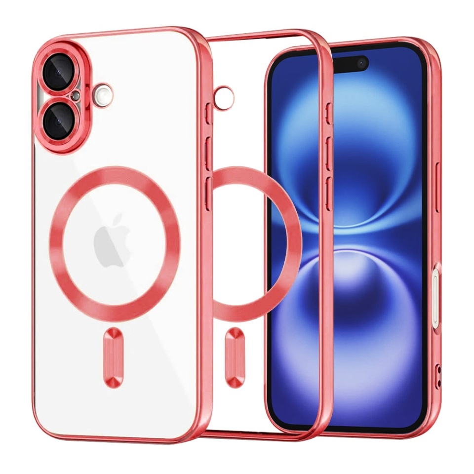 Husa pentru iPhone 16, SKYDDAR INNOVATION, Luxury Shield Magsafe, Protectie Antisoc, set cu sticker, Rosu