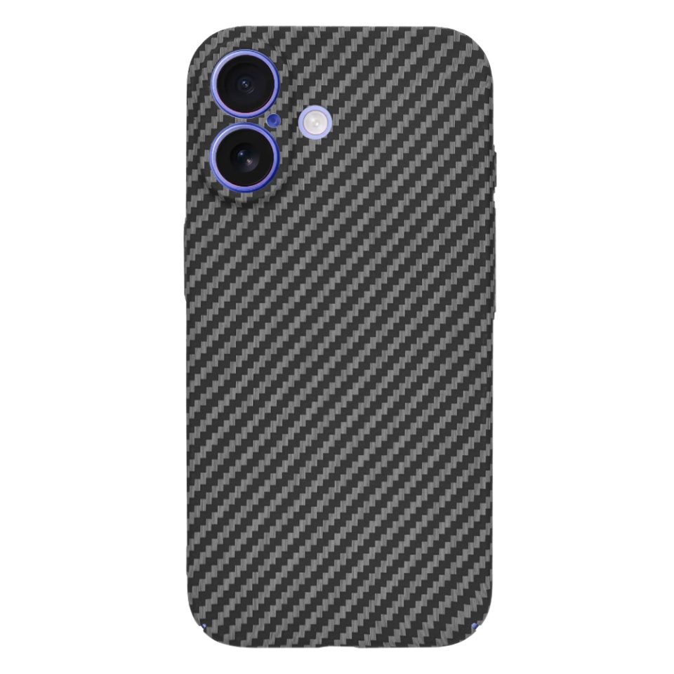 Husa pentru iPhone 16, SKYDDAR INNOVATION, textura carbon, Carbonite FiberShell, Negru, set cu sticker - 2 | YEO