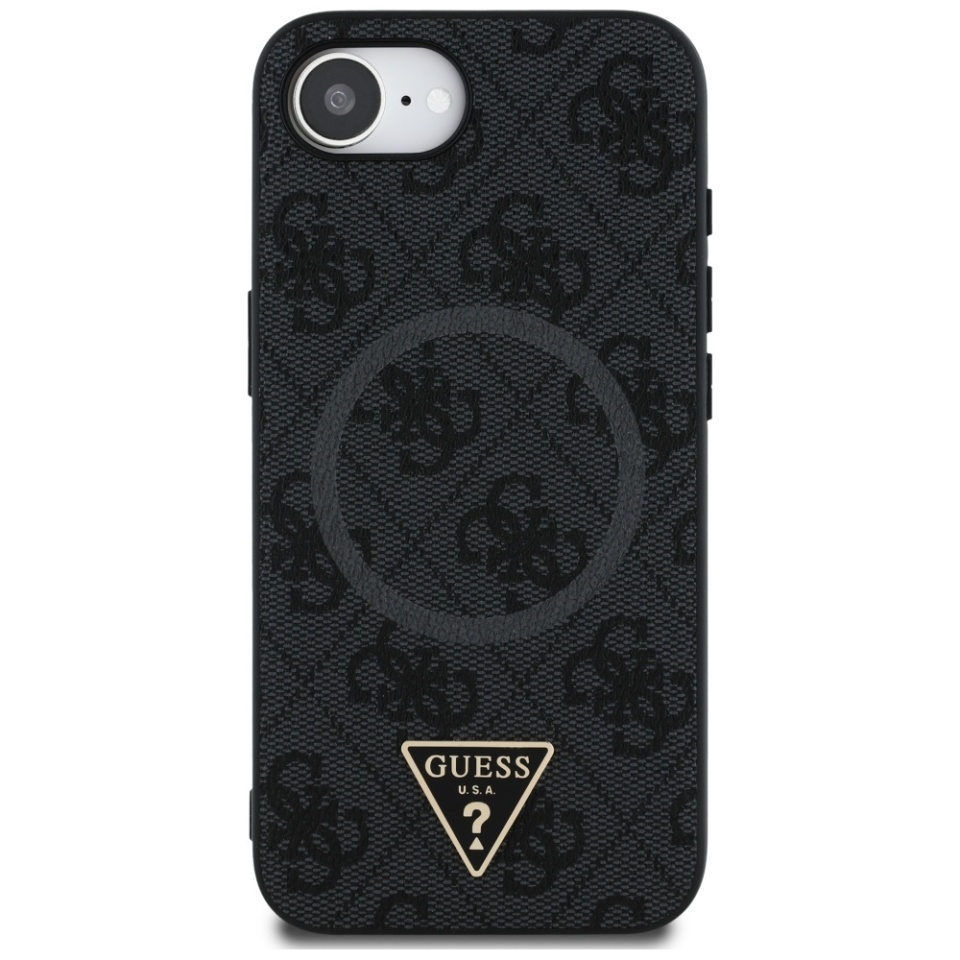 Husa pentru iPhone 16e, 4G Ring Triangle Logo MagSafe, Guess - Negru - 1 | YEO