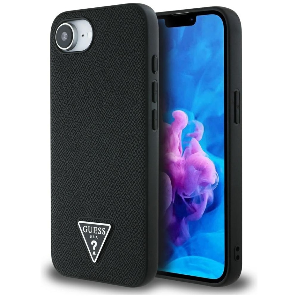 Husa pentru iPhone 16e, Grained Triangle, Guess, Negru