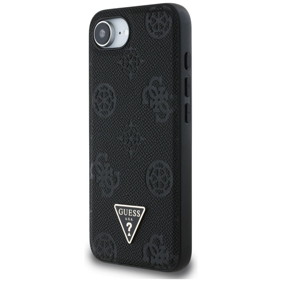 Husa pentru iPhone 16e, Guess, Peony Grained Hot Stamp Triangle Logo MagSafe, Negru - 3 | YEO