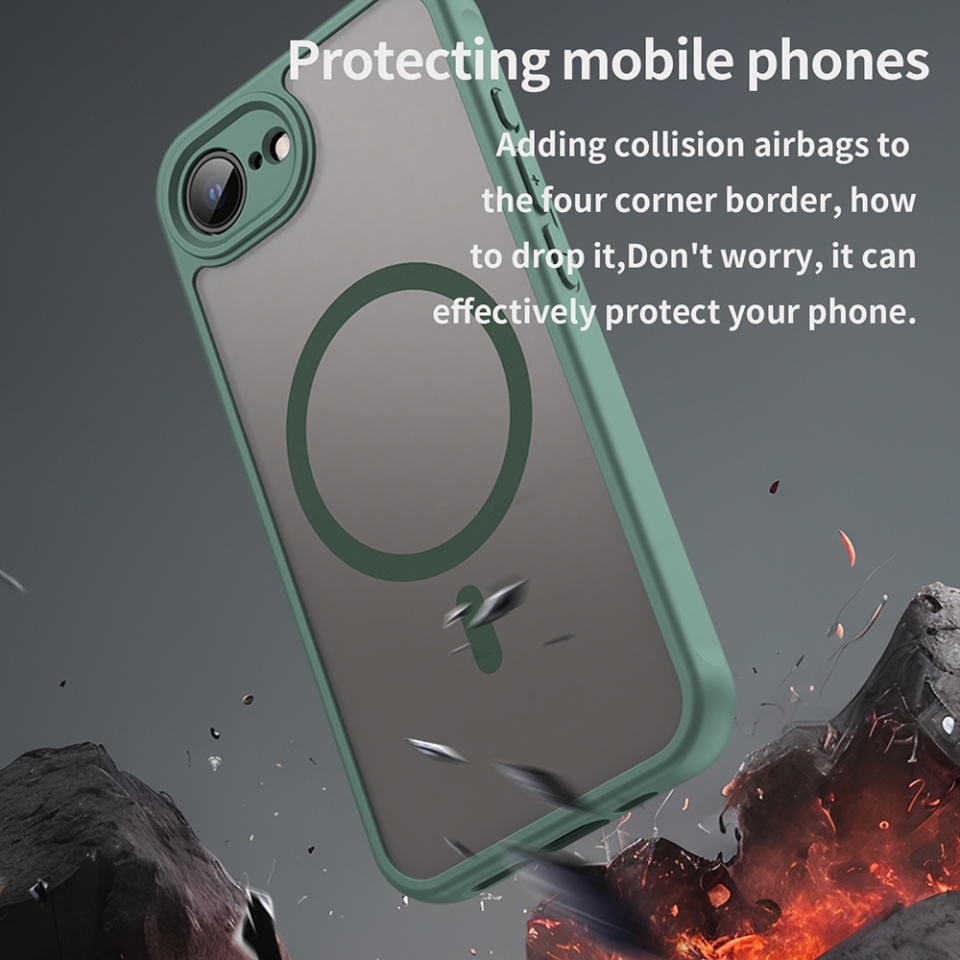 Husa pentru iPhone 16e, SKYDDAR INNOVATION, HaloFrost MagSafe II, Antisoc, set cu sticker, Verde - 3 | YEO