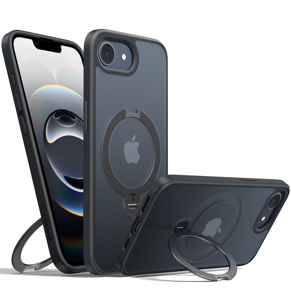 Husa pentru iPhone 16e, Torras Ostand Spin MagSafe, Negru