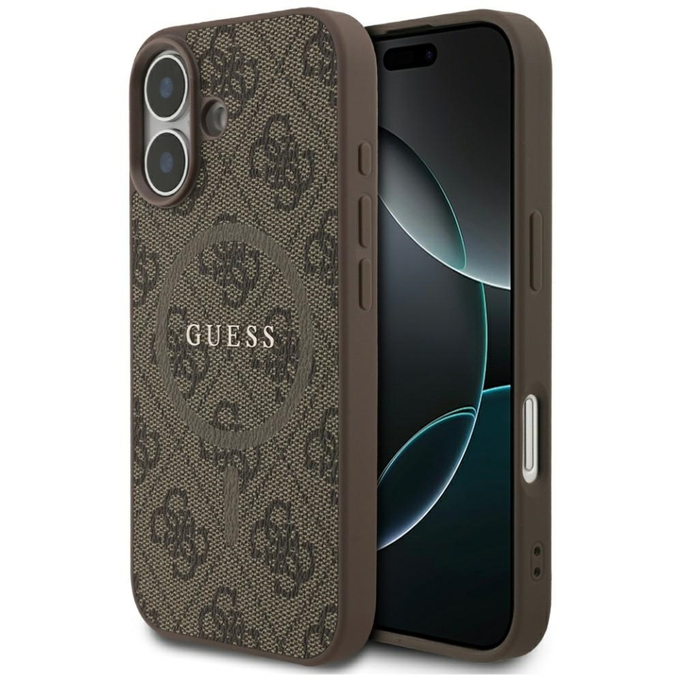Husa pentru iPhone 17, 4G Ring Classic Logo MagSafe, Guess, Maro