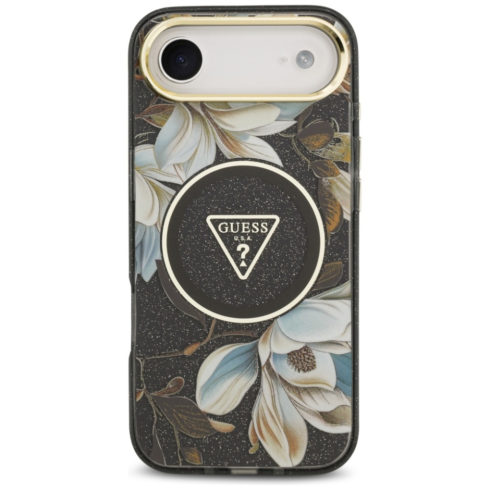 Husa pentru iPhone 17 Air, IML Flowers with Pearl Strap MagSafe, Guess - Negru - 1 | YEO