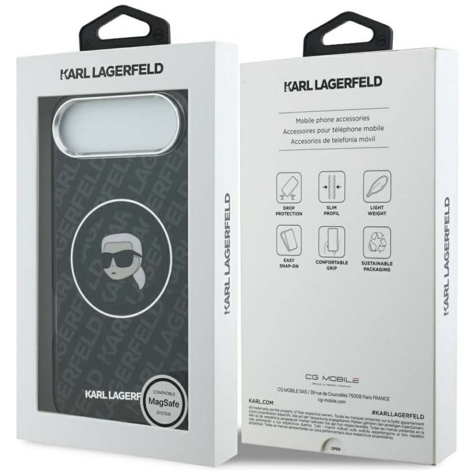 Husa pentru iPhone 17 Air, IML Glitter K&C Heads Logo MagSafe, Clear Mono Karl&Choupette - 7