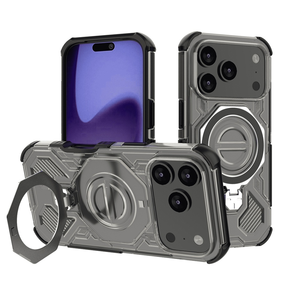 Husa pentru iPhone 17 Pro, Antisoc, SKYDDAR INOVATION, Carbon Shield PRO, Magsafe, set cu sticker, Fumuriu