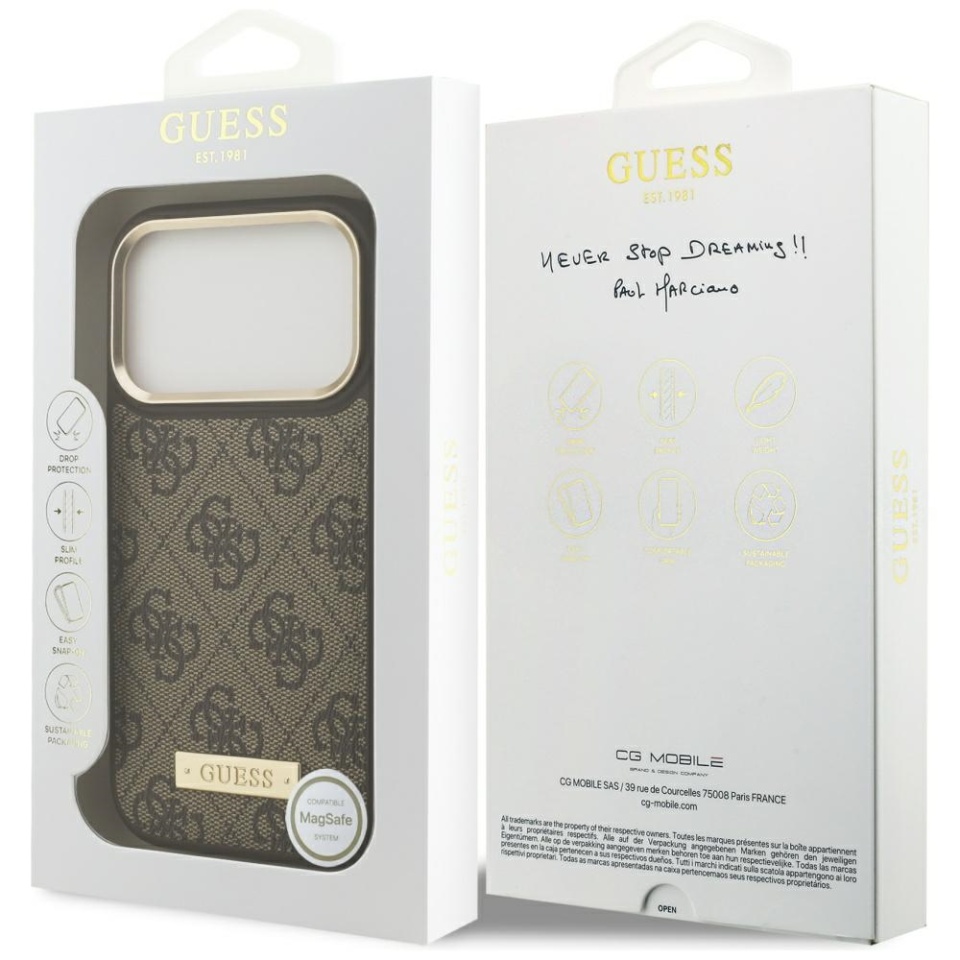 Husa pentru iPhone 17 Pro, Guess, Hardcase 4G Logo Plate MagSafe, Maro - 7