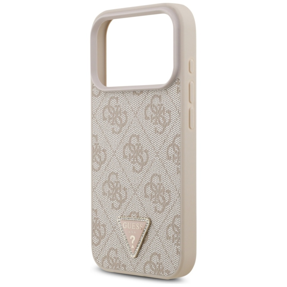 Husa pentru iPhone 17 Pro, Guess, Leather 4G Triangle Strass, Roz - 3 | YEO