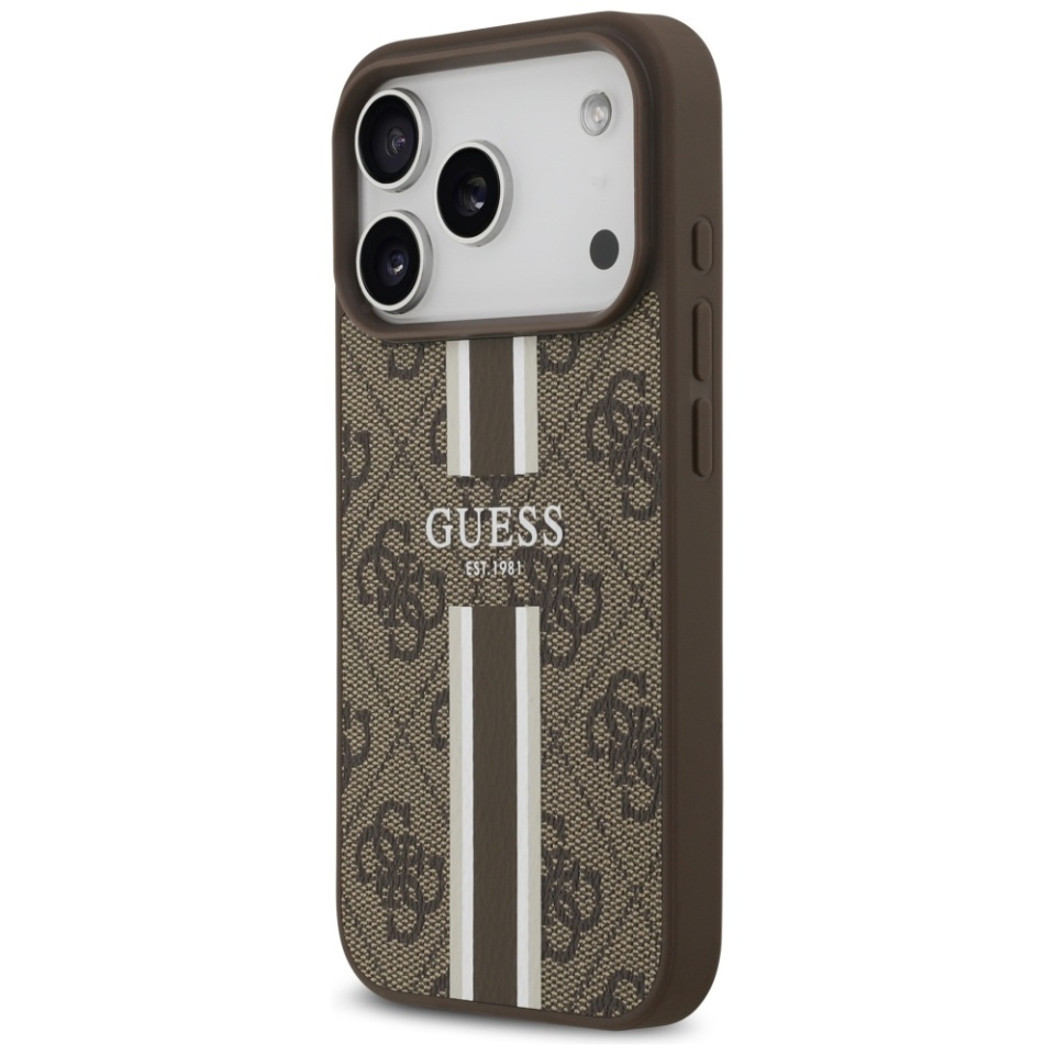 Husa pentru iPhone 17 Pro, Guess Printed Stripes MagSafe, Maro - 3 | YEO