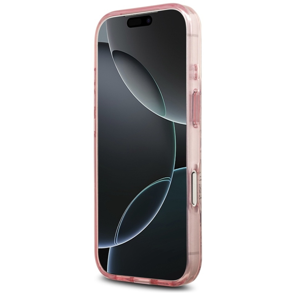 Husa pentru iPhone 17 Pro, IML Flowers with Pearl Strap MagSafe, Guess - Roz - 3 | YEO