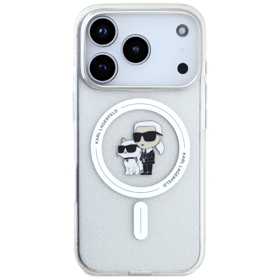 Husa pentru iPhone 17 Pro, IML Glitter K&C Heads Logo MagSafe, Clear Mono Karl&Choupette - 3 | YEO