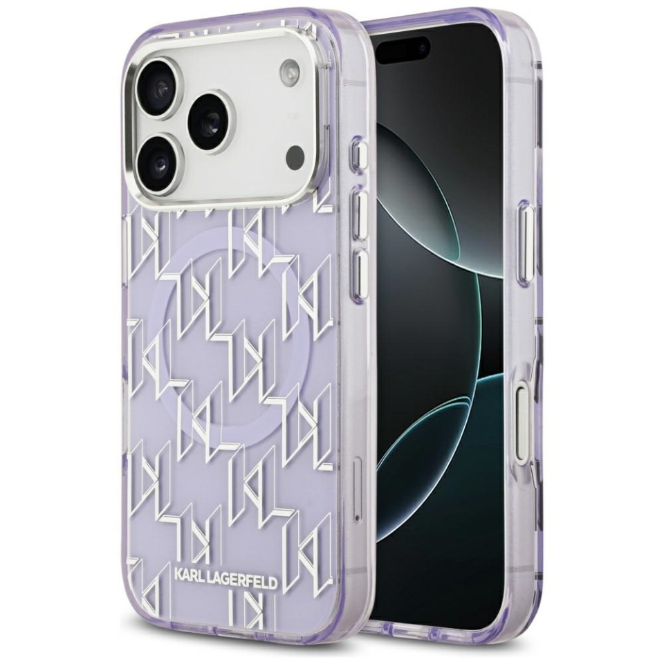 Husa pentru iPhone 17 Pro, IML Glitter K&C Heads Logo MagSafe, Clear Mono Karl&Choupette