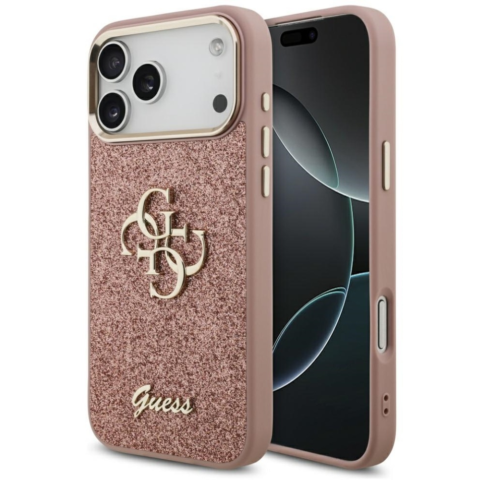 Husa pentru iPhone 17 Pro Max, Glitter Fixed Big 4G, Protectie Slim, Guess, Roz